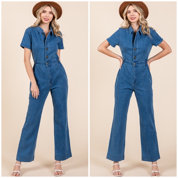 Gorgeous Boho Denim Short Sleeves Jumpsuit - Picture 6 of 11